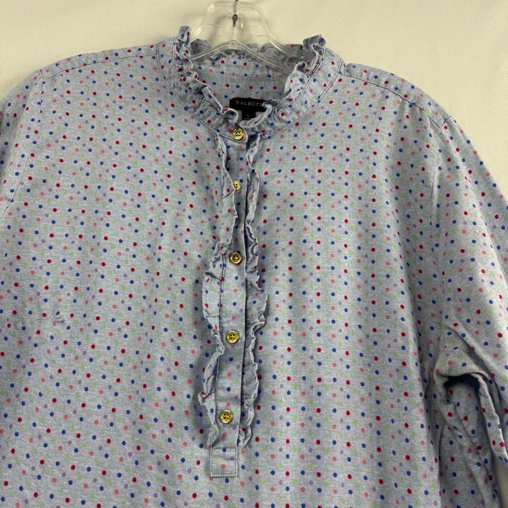 Talbots Top Womens Large Popover Ruffled Polka Dot Cotton Casual Cottage core - Picture 3 of 11